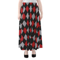 Black Red And Grey Argyle Pattern Print Chiffon Maxi Skirt