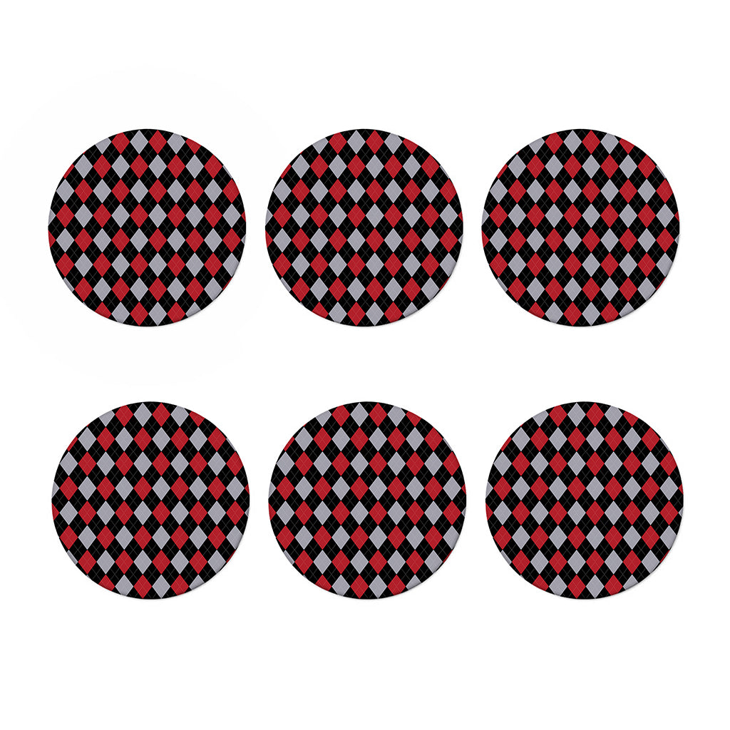 Black Red And Grey Argyle Pattern Print Coaster Set