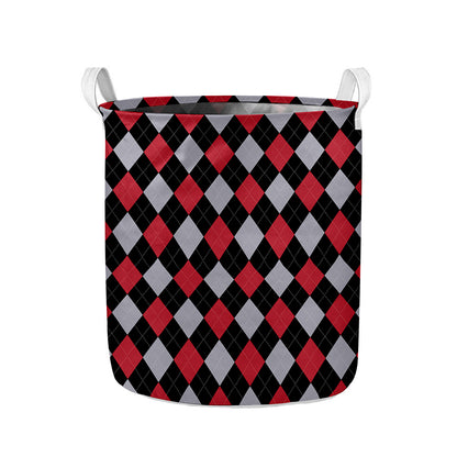 Black Red And Grey Argyle Pattern Print Collapsible Laundry Basket