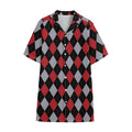 Black Red And Grey Argyle Pattern Print Cotton Hawaiian Shirt