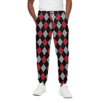 Black Red And Grey Argyle Pattern Print Cotton Pants