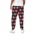 Black Red And Grey Argyle Pattern Print Cotton Pants