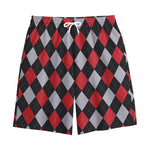 Black Red And Grey Argyle Pattern Print Cotton Shorts