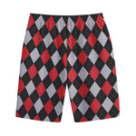 Black Red And Grey Argyle Pattern Print Cotton Shorts
