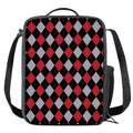Black Red And Grey Argyle Pattern Print Crossbody Lunch Bag