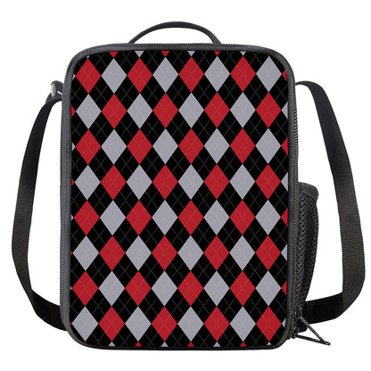 Black Red And Grey Argyle Pattern Print Crossbody Lunch Bag