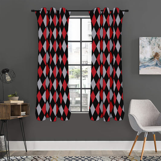 Black Red And Grey Argyle Pattern Print Curtain