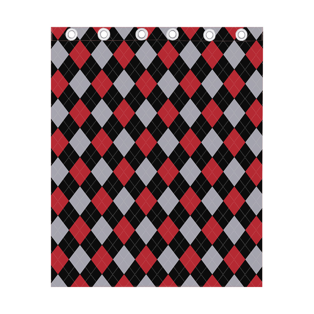 Black Red And Grey Argyle Pattern Print Curtain