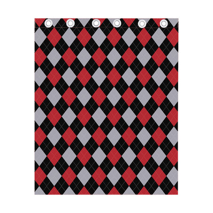 Black Red And Grey Argyle Pattern Print Curtain