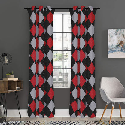 Black Red And Grey Argyle Pattern Print Curtain