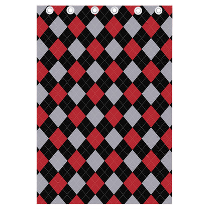 Black Red And Grey Argyle Pattern Print Curtain