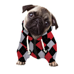 Black Red And Grey Argyle Pattern Print Dog Zip Up Hoodie