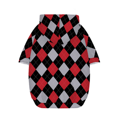Black Red And Grey Argyle Pattern Print Dog Zip Up Hoodie