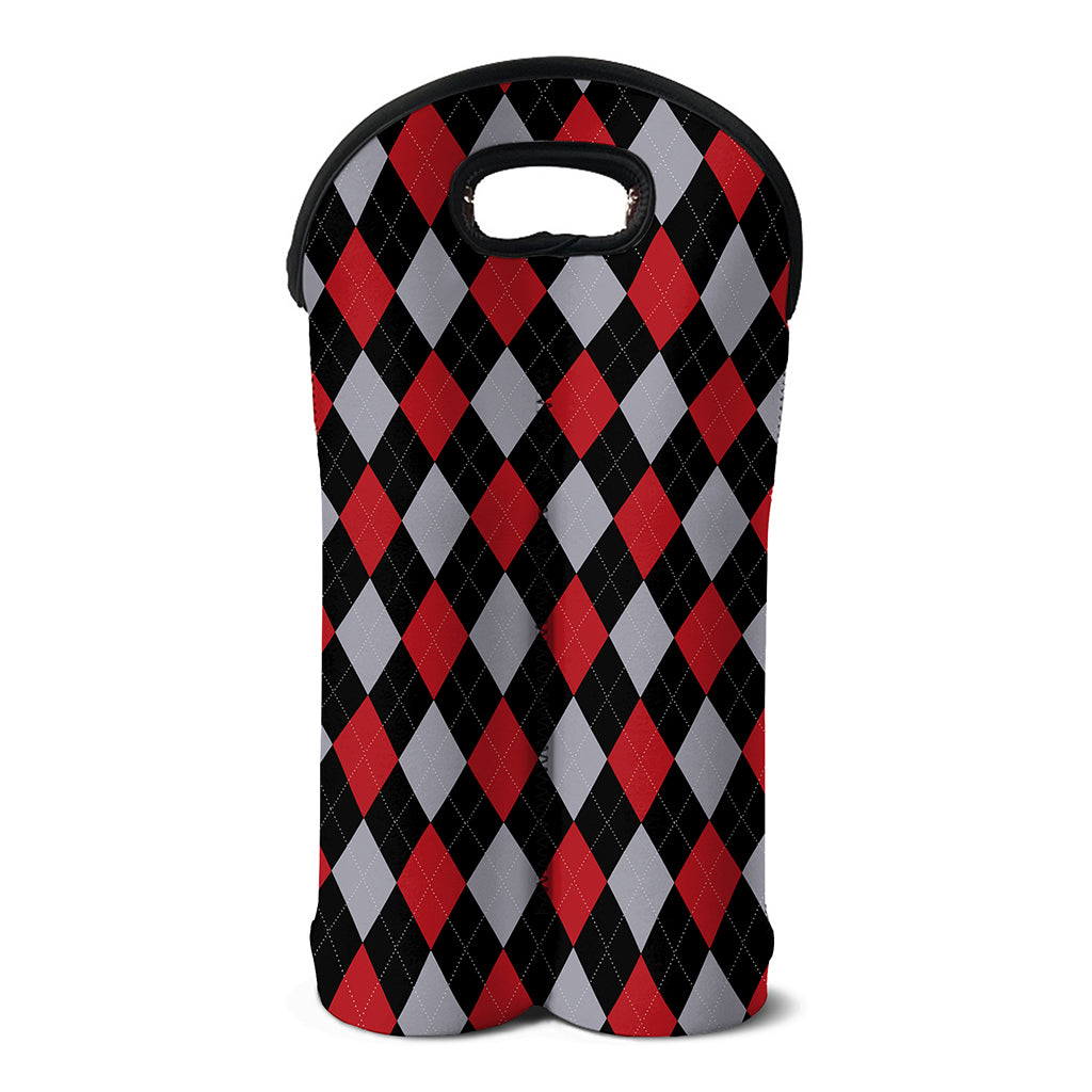 Black Red And Grey Argyle Pattern Print Double Neoprene Wine Tote