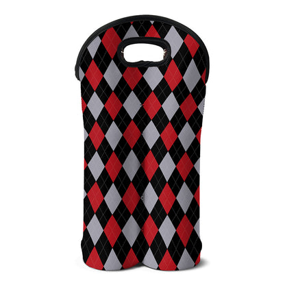 Black Red And Grey Argyle Pattern Print Double Neoprene Wine Tote