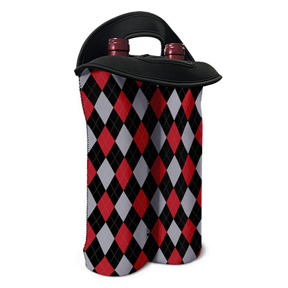 Black Red And Grey Argyle Pattern Print Double Neoprene Wine Tote