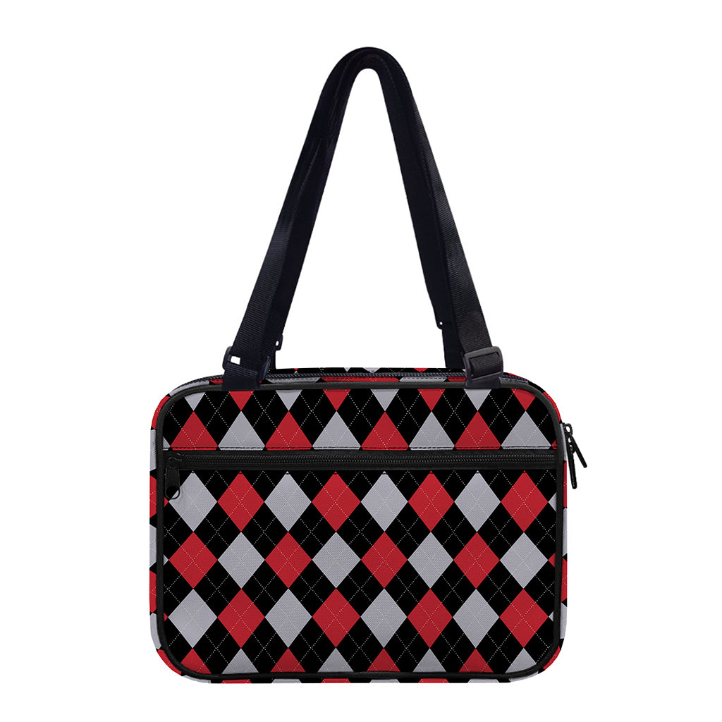 Black Red And Grey Argyle Pattern Print Double Strap Bible Bag
