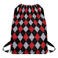 Black Red And Grey Argyle Pattern Print Drawstring Backpack
