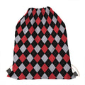 Black Red And Grey Argyle Pattern Print Drawstring Bag