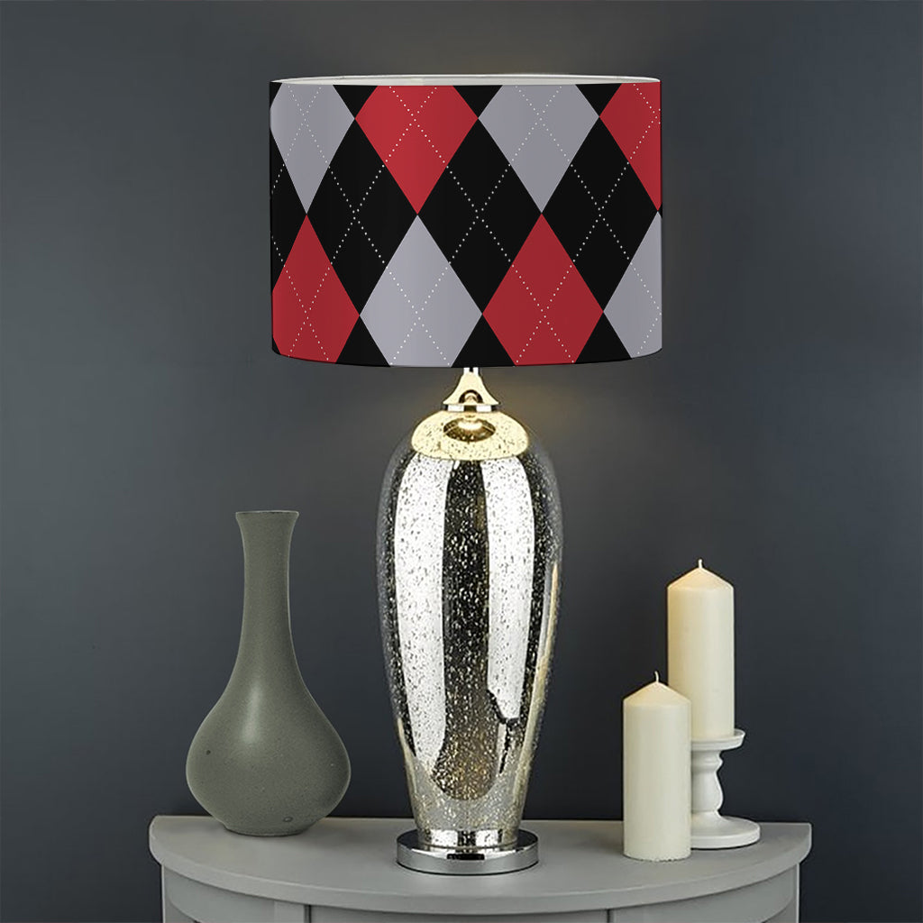Black Red And Grey Argyle Pattern Print Drum Lamp Shade
