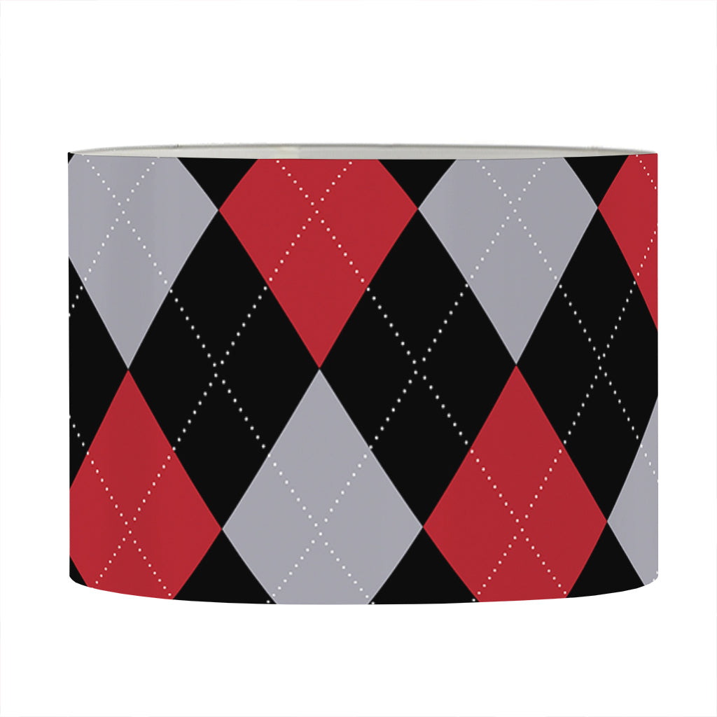Black Red And Grey Argyle Pattern Print Drum Lamp Shade