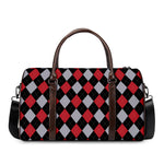 Black Red And Grey Argyle Pattern Print Duffle Bag
