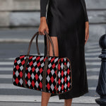 Black Red And Grey Argyle Pattern Print Duffle Bag