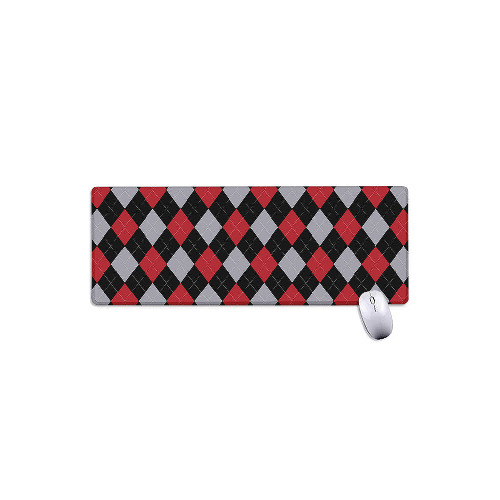 Black Red And Grey Argyle Pattern Print Extended Mouse Pad