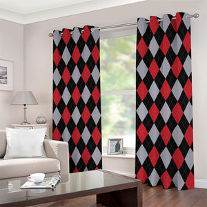 Black Red And Grey Argyle Pattern Print Extra Wide Grommet Curtains