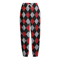 Black Red And Grey Argyle Pattern Print Fleece Lined Knit Pants
