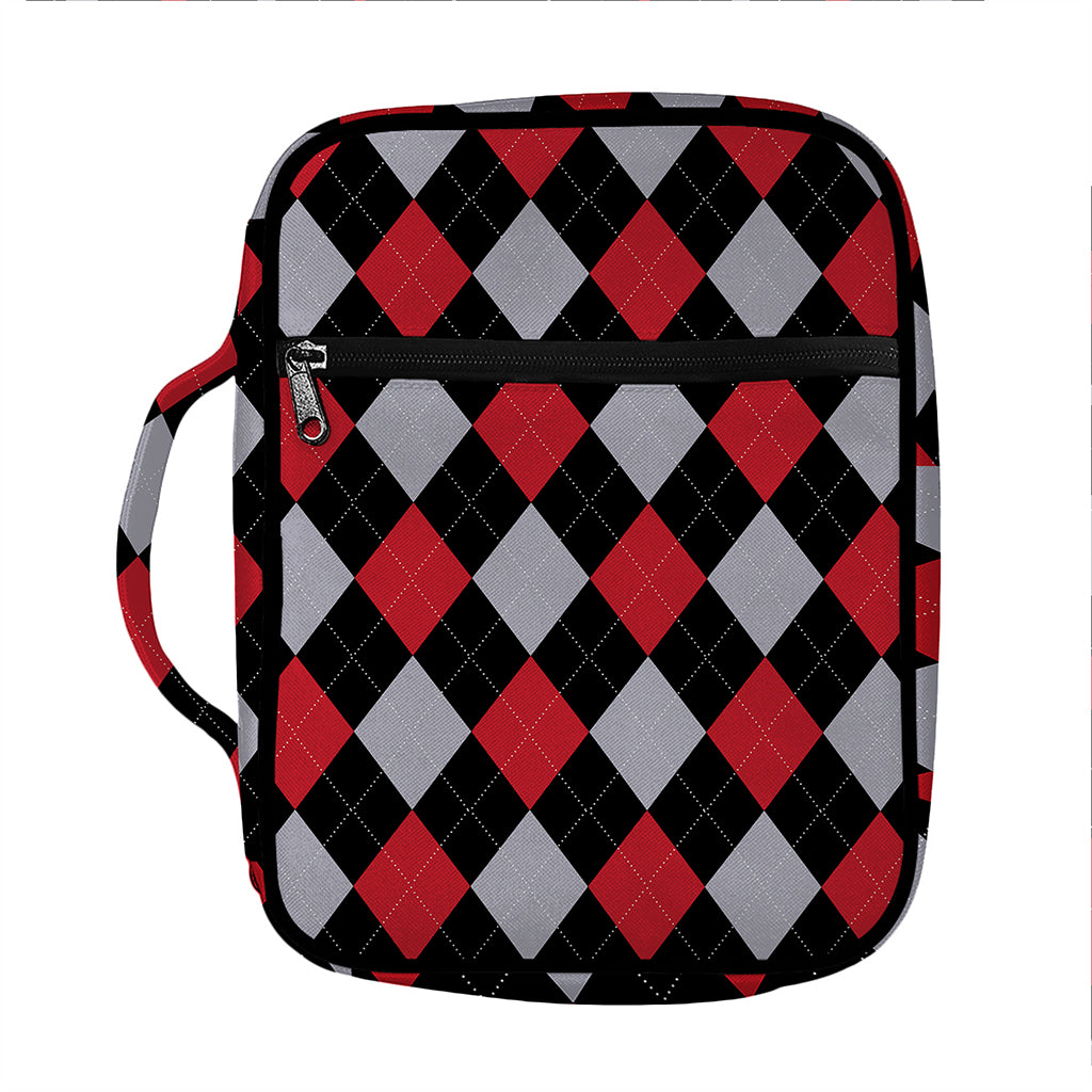 Black Red And Grey Argyle Pattern Print Front Pocket Bible Bag