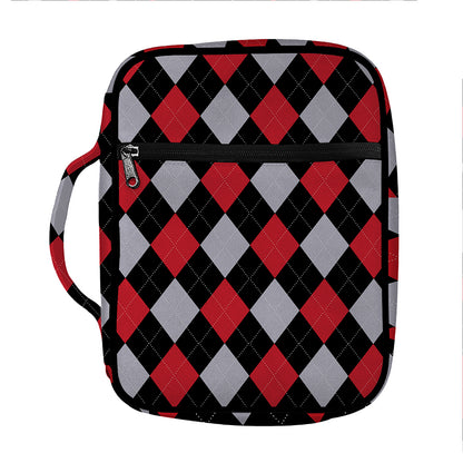 Black Red And Grey Argyle Pattern Print Front Pocket Bible Bag