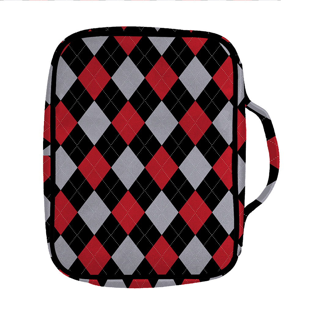 Black Red And Grey Argyle Pattern Print Front Pocket Bible Bag