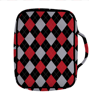 Black Red And Grey Argyle Pattern Print Front Pocket Bible Bag