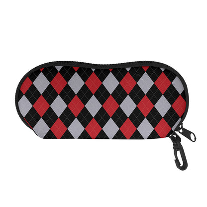 Black Red And Grey Argyle Pattern Print Glasses Case