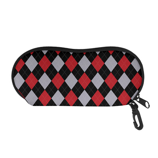 Black Red And Grey Argyle Pattern Print Glasses Case