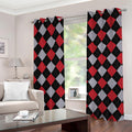 Black Red And Grey Argyle Pattern Print Grommet Curtains