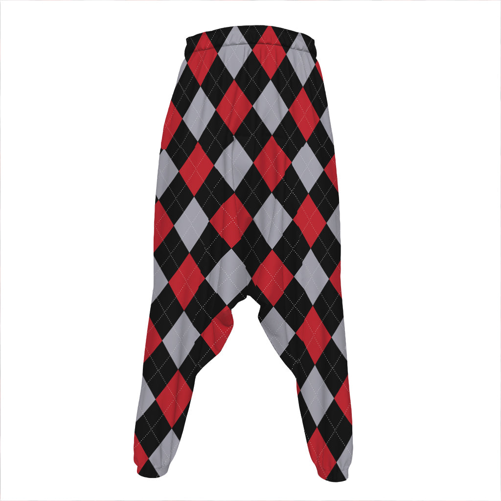 Black Red And Grey Argyle Pattern Print Hammer Pants