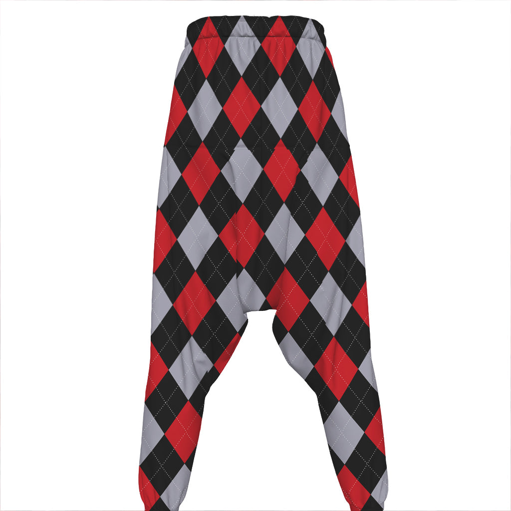Black Red And Grey Argyle Pattern Print Hammer Pants