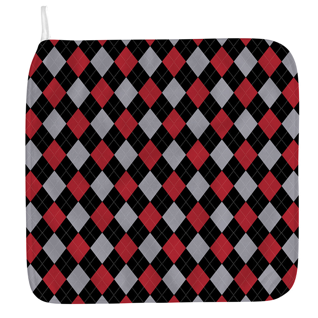 Black Red And Grey Argyle Pattern Print Hand Towel