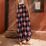 Black Red And Grey Argyle Pattern Print Harem Pants