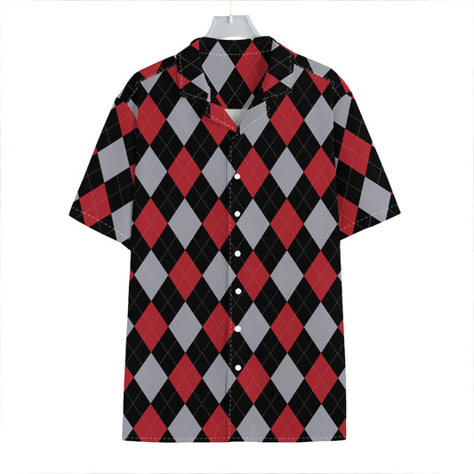 Black Red And Grey Argyle Pattern Print Hawaiian Shirt