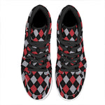 Black Red And Grey Argyle Pattern Print High Top Leather Sneakers