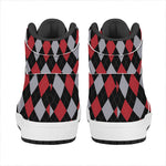 Black Red And Grey Argyle Pattern Print High Top Leather Sneakers