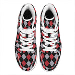 Black Red And Grey Argyle Pattern Print High Top Leather Sneakers