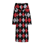 Black Red And Grey Argyle Pattern Print Hooded Bathrobe