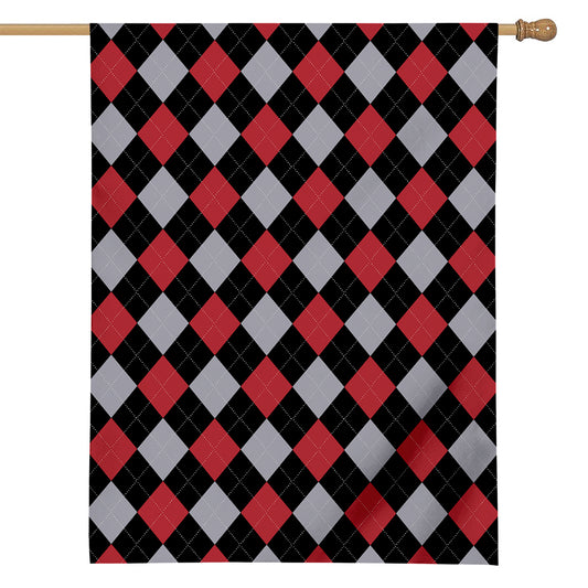 Black Red And Grey Argyle Pattern Print House Flag