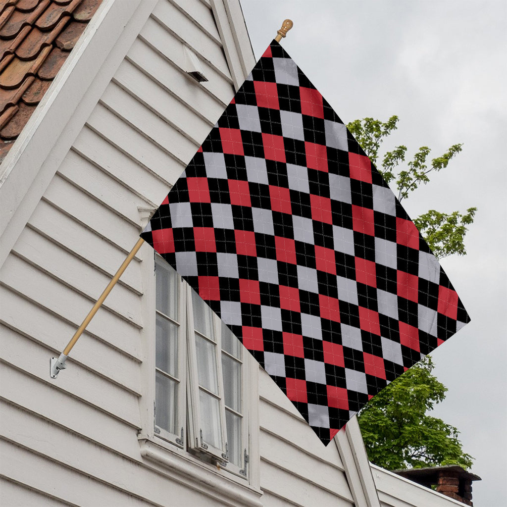 Black Red And Grey Argyle Pattern Print House Flag