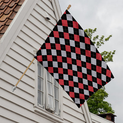 Black Red And Grey Argyle Pattern Print House Flag