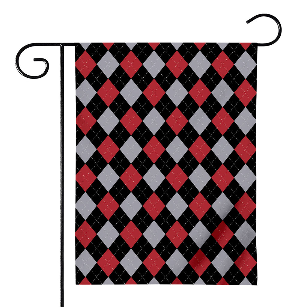 Black Red And Grey Argyle Pattern Print House Flag